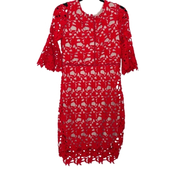 Ryan Michelle Dresses & Skirts - Ryan Michelle Women's Pe Lace Midi Dress Bell Sleeves Size Small